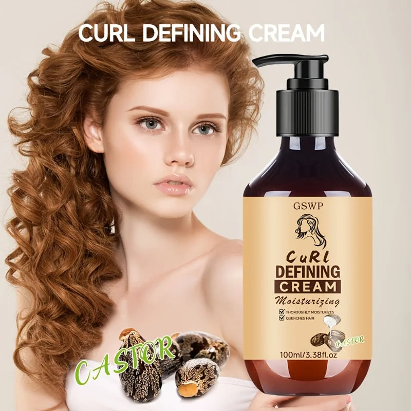 GSWP Castor Oil Curl Defining Cream, Delivers shine, tames frizz, provides lightweight hydration, nourishes, defines hair,100ml.