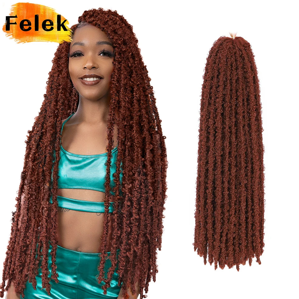Long Distressed Braids Hair 24 36 Inch Synthetic Pre Looped Butterfly Locs Crochet Braids Extensions For Afro Women Faux Locks