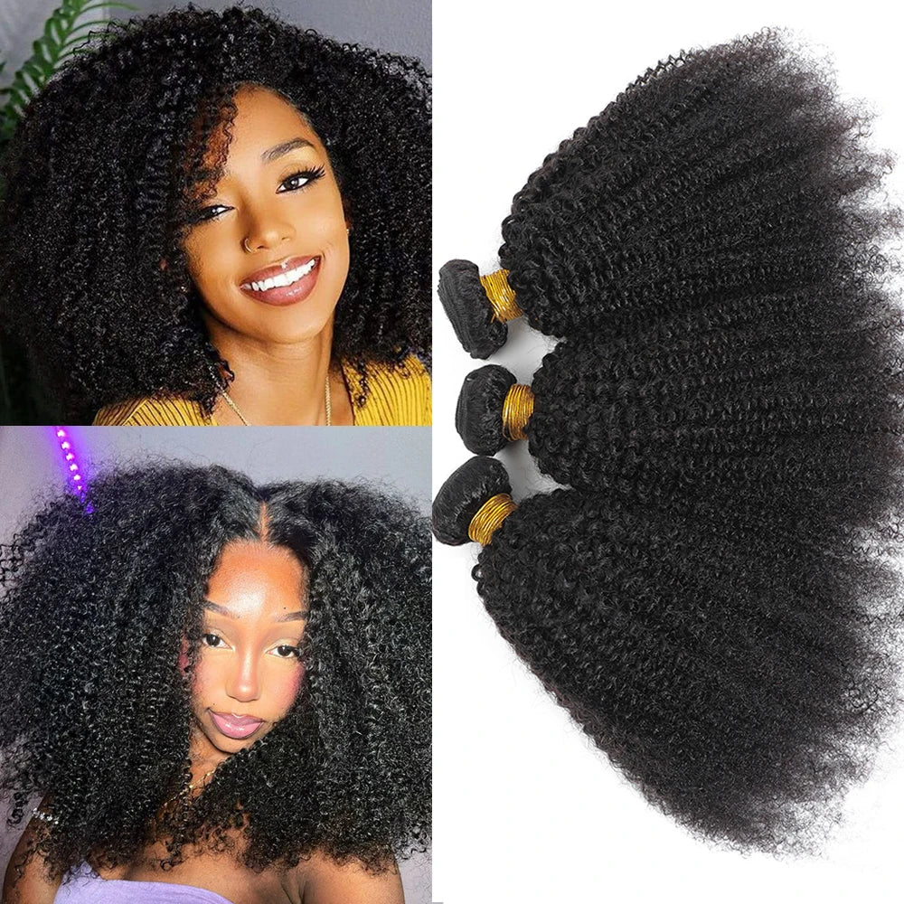 Raw Indian Afro Kinky Curly Human Hair Bundles 4B 4C Natural Virgin Curly Soft Real Human Hair Weave Bundle Hair Extension Weft
