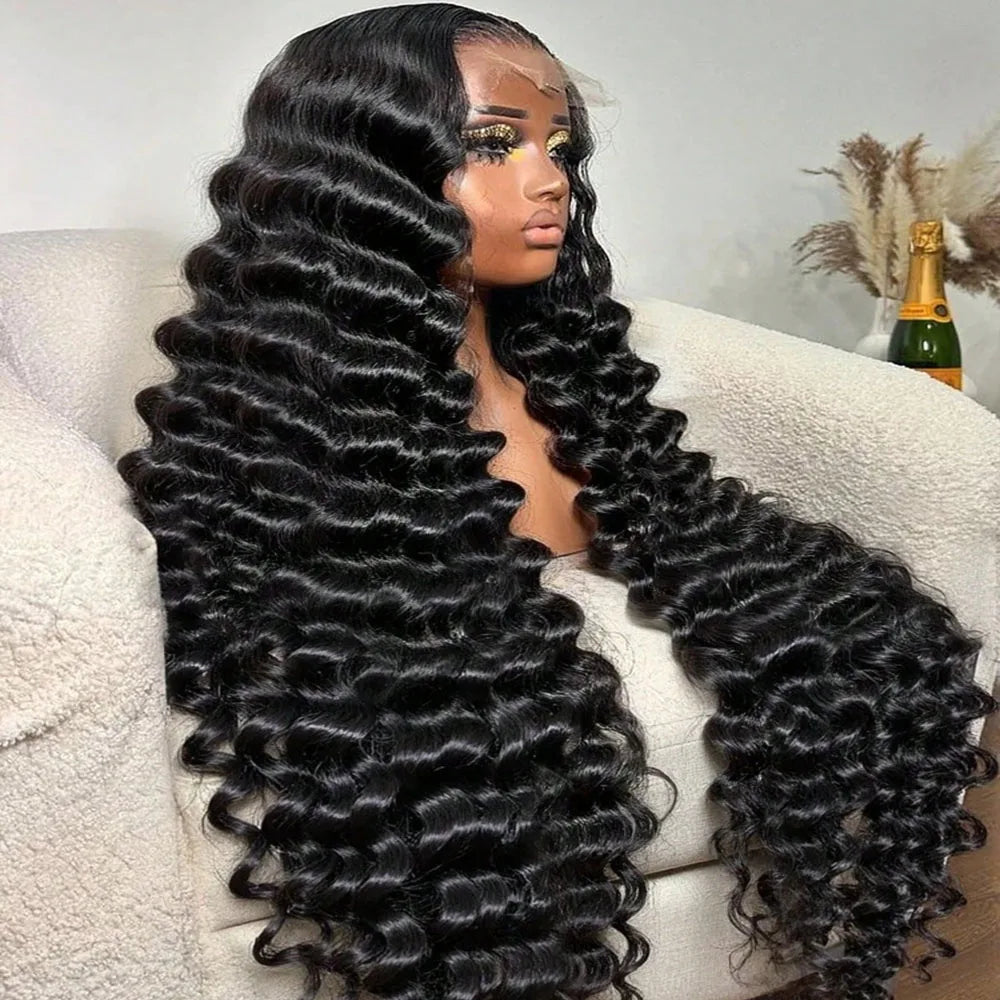 13x4 13x6 HD Transparent Lace Deep Wave Frontal Wig 40-42Inch JerrlyCurly Lace Front HumanHair Wig For Deep Curly Water Wave Wig