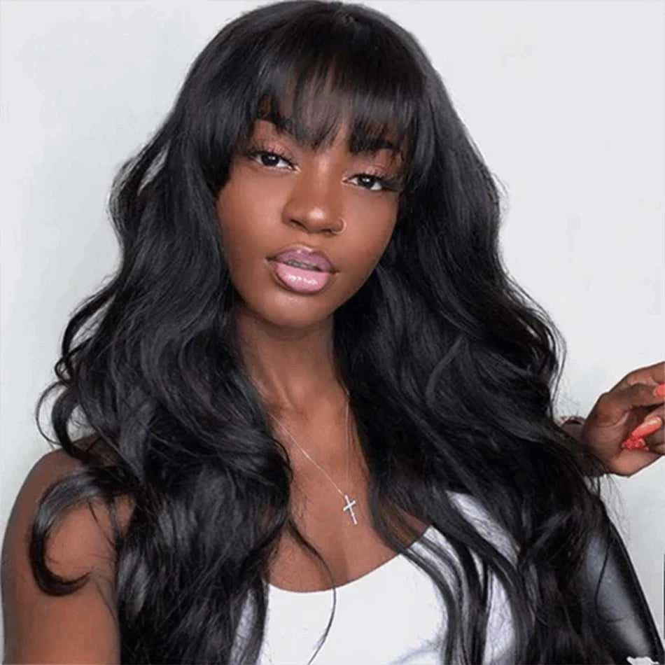 Brazilian 8-30 inches Body Wave Human Hair Wigs With Bang Virgin Hair 180% Density Full Machine Made Perruque For Black Women