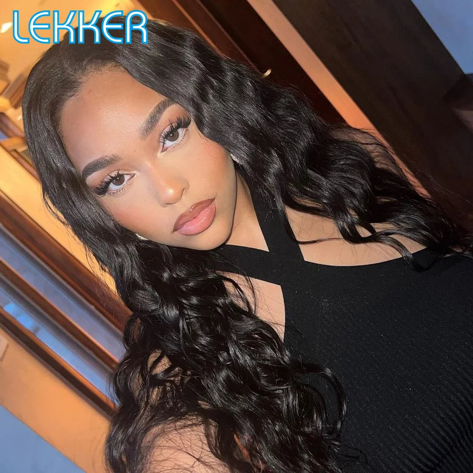 Lekker Black Long Wavy 13x1 T Part Lace Front 100% Human Hair Wigs For Women Brazilian Remy Hair Body Wave Clearance Glueless