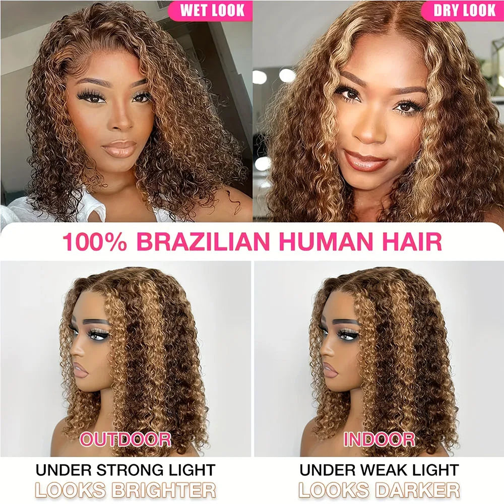 Glueless Lace Wigs Bob Wig Human Hair 100% Deep Wave Short Human Hair Wigs Highlight 5X5 Hd Lace Closure Wig Pre Plucked Pre Cut