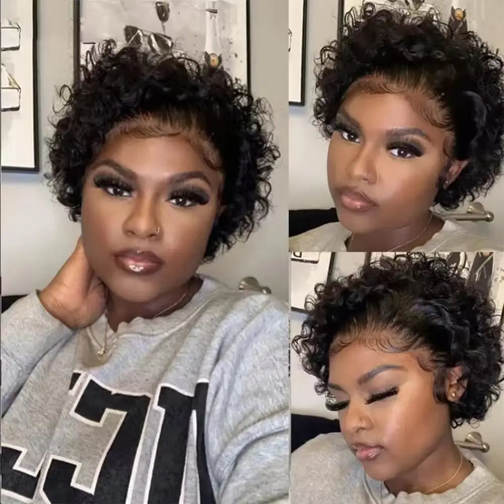 Pixie Cut perruque Short Curly Human Hair Wigs perruque bresillienne Cheap Remy Hair 13X1 Transparent Lace Wigs For Women Sale
