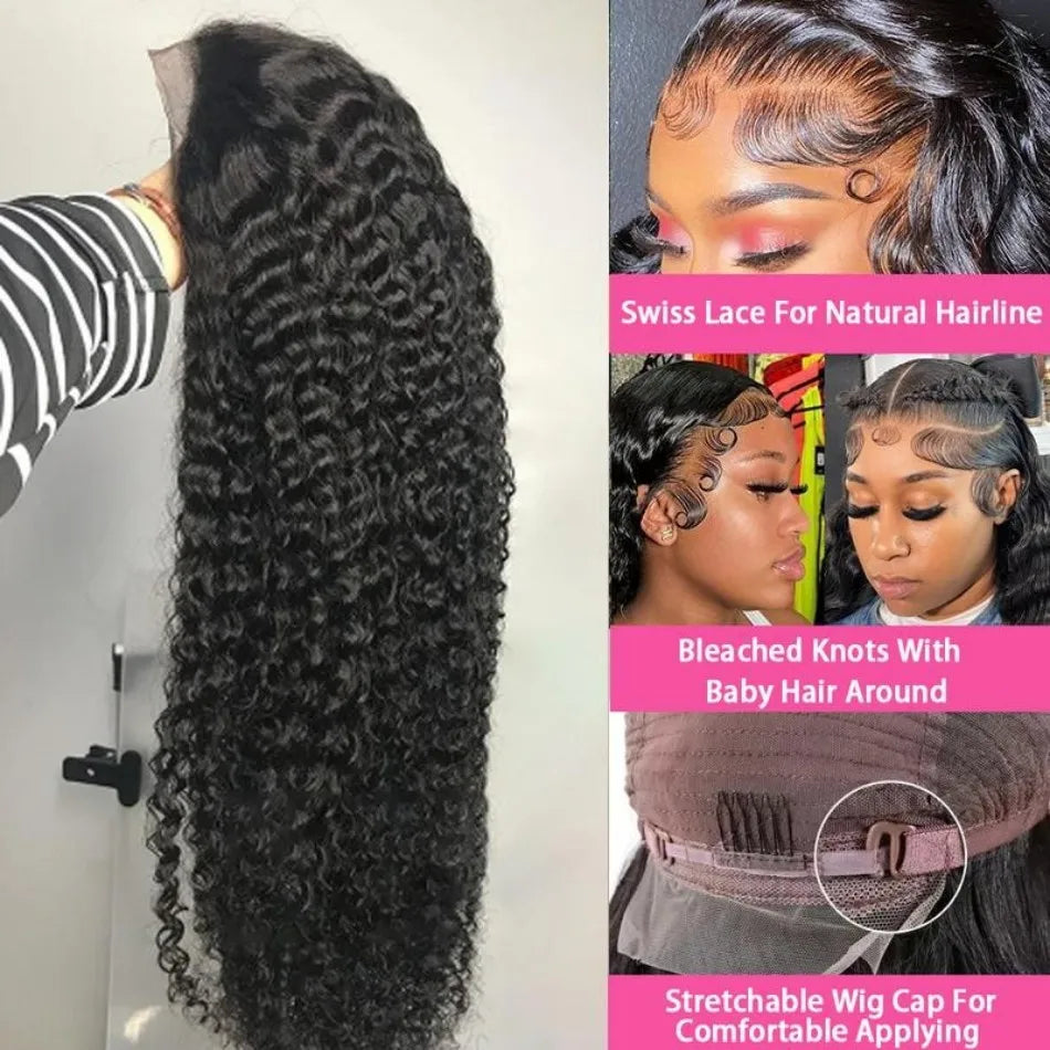 Curly Human Hair Wigs 13X6 Hd Lace Frontal Wig Deep Wave Lace Front Wigs 250 Density Water Wave Brazilian Wigs Original 40 Inch