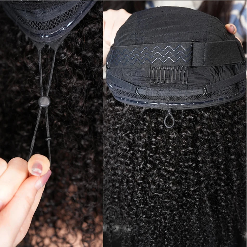 Wear and Go Flip Over Drawstring Glueless Curly Human Hair 100% Afro Curly Raw Hair Wigs Kinky Curls Wig Half Wig Half Head Wig