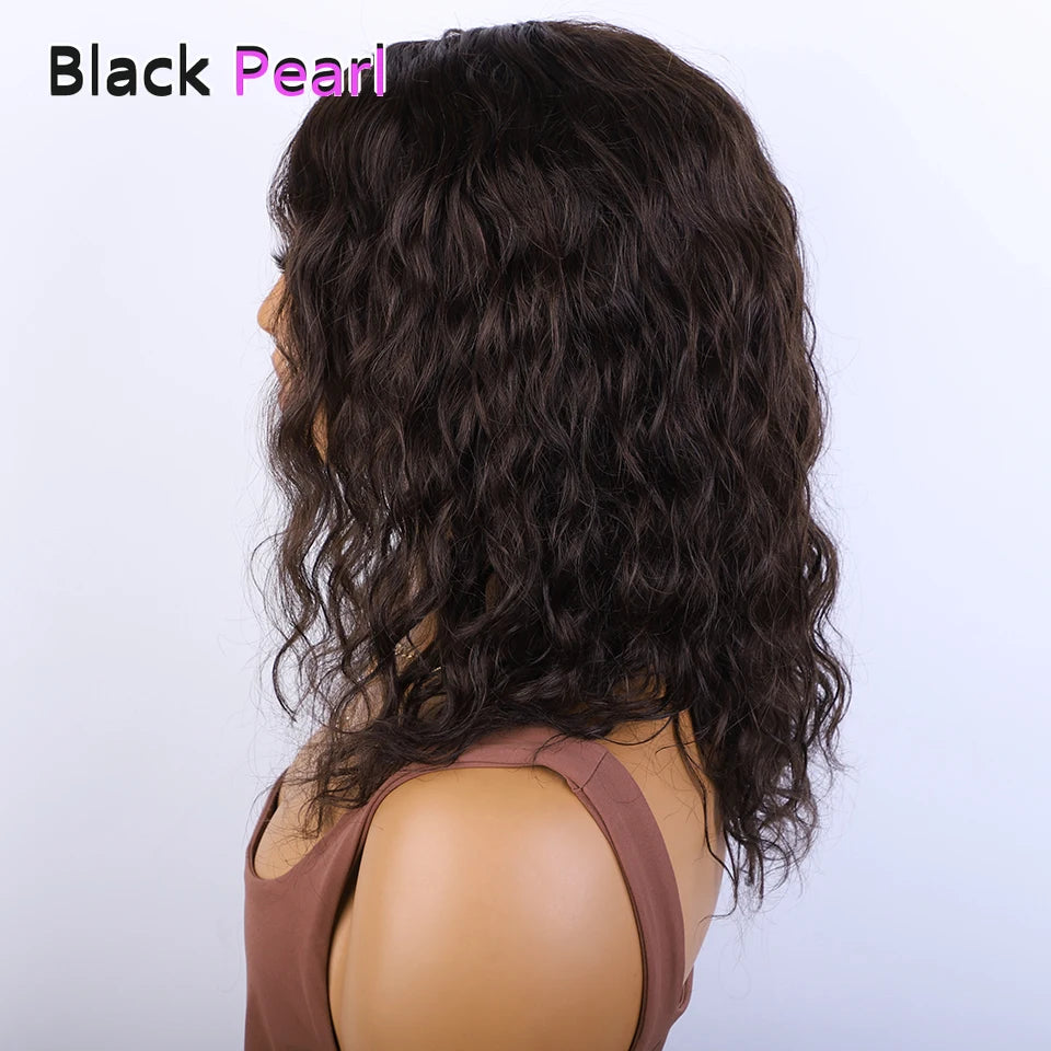 Put And Go Short Curly Wig With Fringe Bangs Honey Curly Bob Wigs Human Hair Side Part Pre Plucked Big Fluffy Brown Mixed Blonde