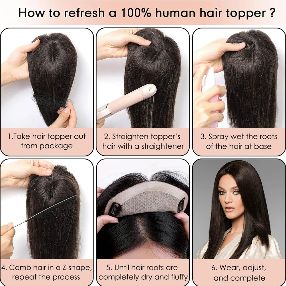 Best Virgin Human Hair 8X8 Inch Wefted Topper with 4X4 Inch HD Lace Base Topper Natural Black Brown Hair Clips In Hairpieces