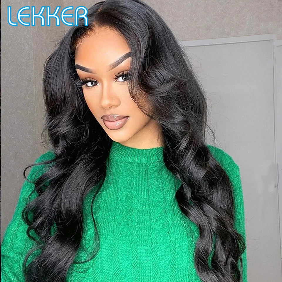 Lekker Black Long Wavy 13x1 T Part Lace Front 100% Human Hair Wigs For Women Brazilian Remy Hair Body Wave Clearance Glueless