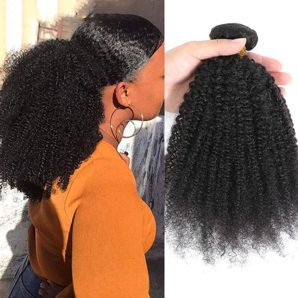 Raw Indian Afro Kinky Curly Human Hair Bundles 4B 4C Natural Virgin Curly Soft Real Human Hair Weave Bundle Hair Extension Weft