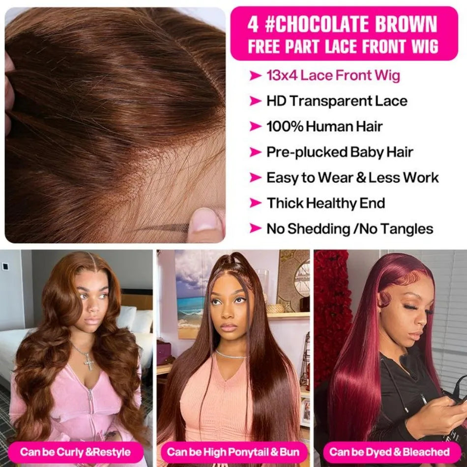 13X6 Hd Lace Frontal Wig Chocolate Brown Human Hair Wigs Body Wave Lace Front Wigs Pre Plucked Brazilian For Black Women 30 Inch