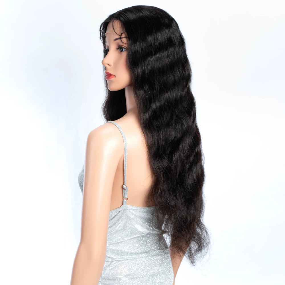 Lekker Black Long Wavy 13x1 T Part Lace Front 100% Human Hair Wigs For Women Brazilian Remy Hair Body Wave Clearance Glueless
