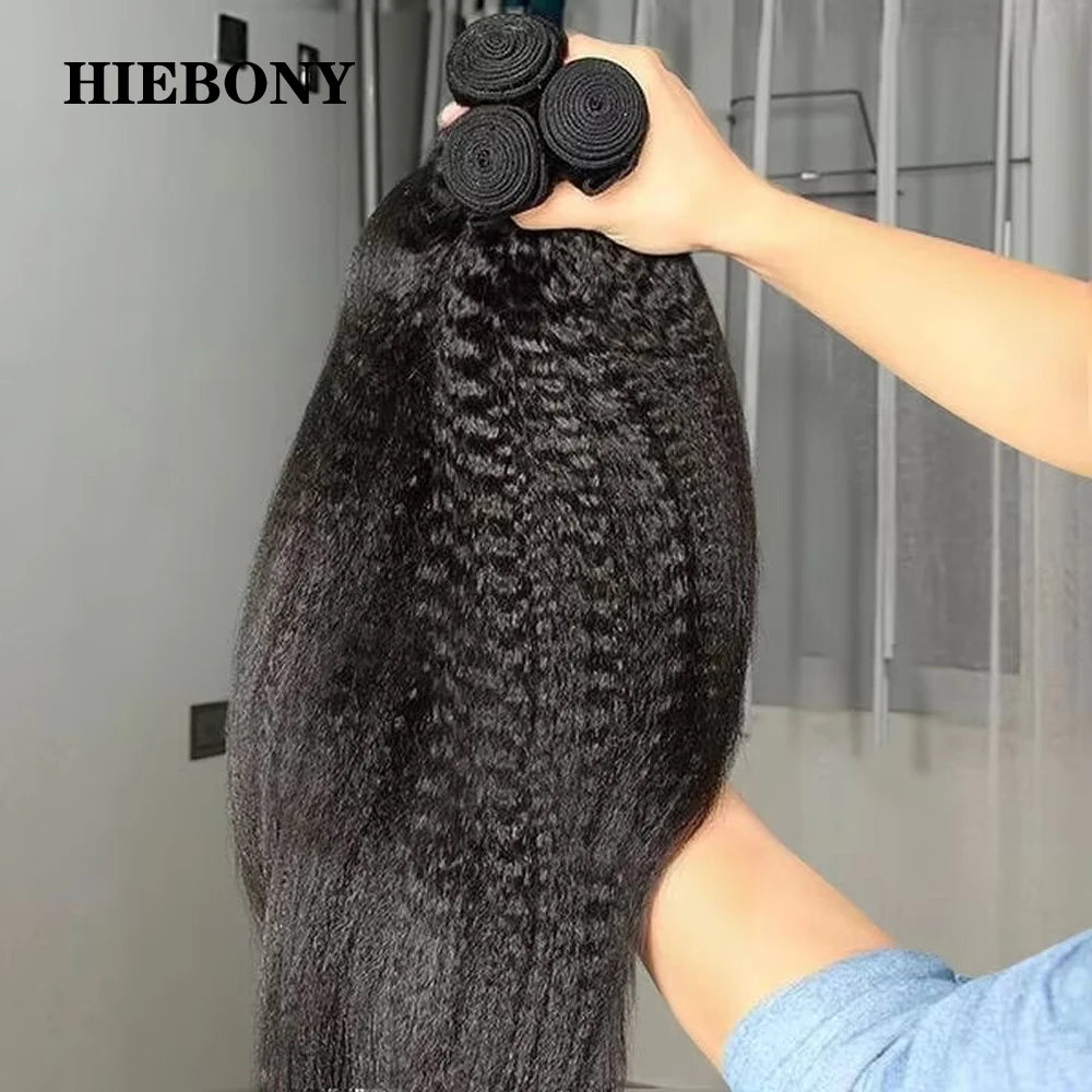 HiEbony Hair Kinky Straight Hair Bundle Extensions 100% Human Hair Brazilian Virgin Hair Weaves Natural Color Thick Hair Bundle