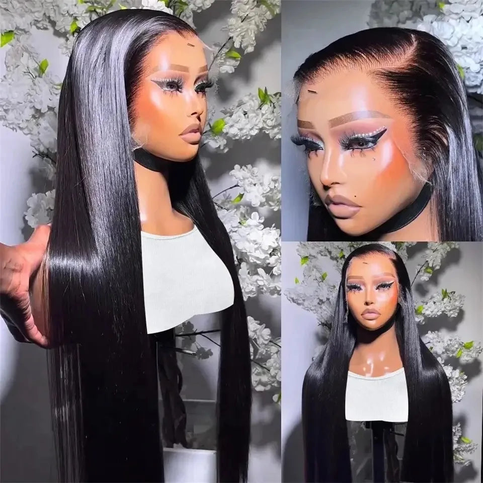 Long Silky Straight 13X4X1 Lace Frontal Synthetic Wig For Women Natural Hairline Baby Hair Preplucked Bleach Knots Daily Party