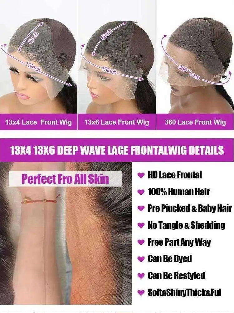 40 42 Inch Loose Deep Wave Frontal Wigs 250% 13x4 13x6 HD Lace Frontal Wigs For Women Remy Loose Deep Curly Human Hair Wigs