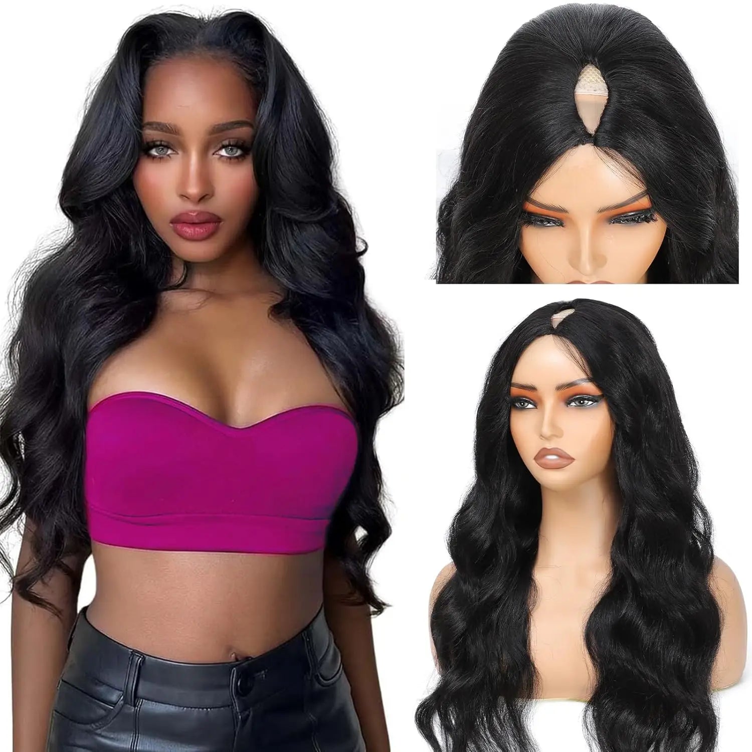 V Part Wig Human Hair Body Wave Remy Raw Human Hair 32 Inch 180% No Glue Brazilian Loose Wavy V Part Human Hair Wigs for Women