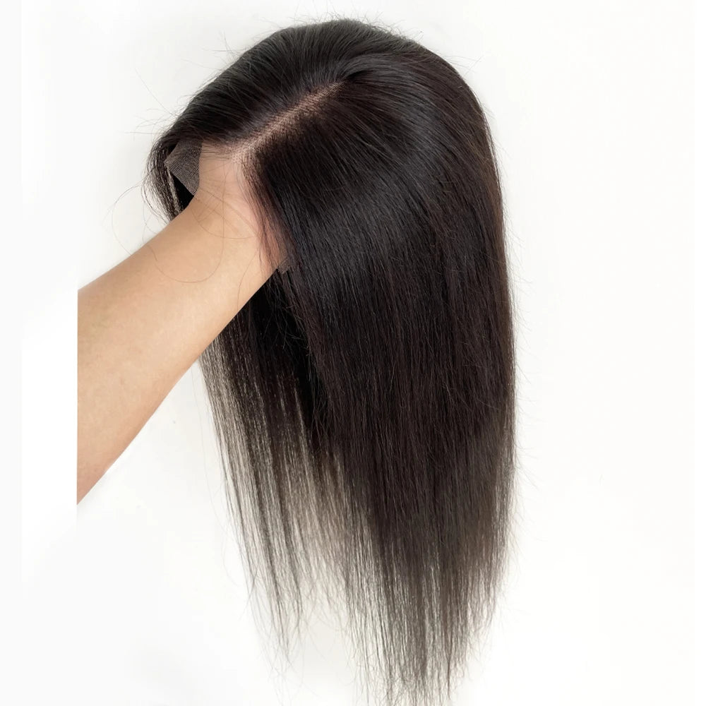 Best Virgin Human Hair 8X8 Inch Wefted Topper with 4X4 Inch HD Lace Base Topper Natural Black Brown Hair Clips In Hairpieces